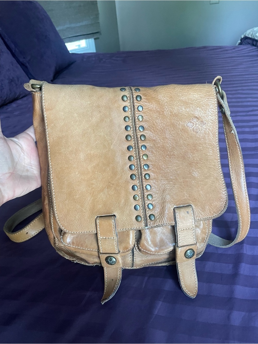 Patricia Nash Tan Leather Stud-Accent Crossbody Bag